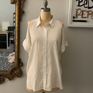 MICHAEL Michael Kors White Button Down Cold Shoulder Top